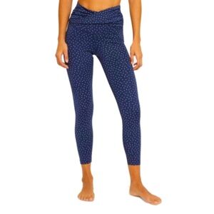New Nike Yoga High Waist Twisted Ruched Blue White Polka Dot Leggings M